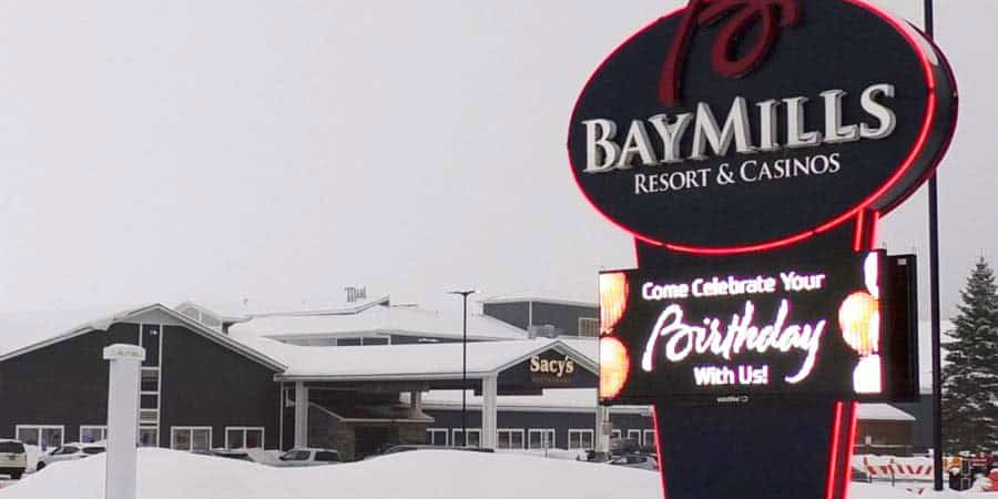 Bay Mills Casino covered in snow
